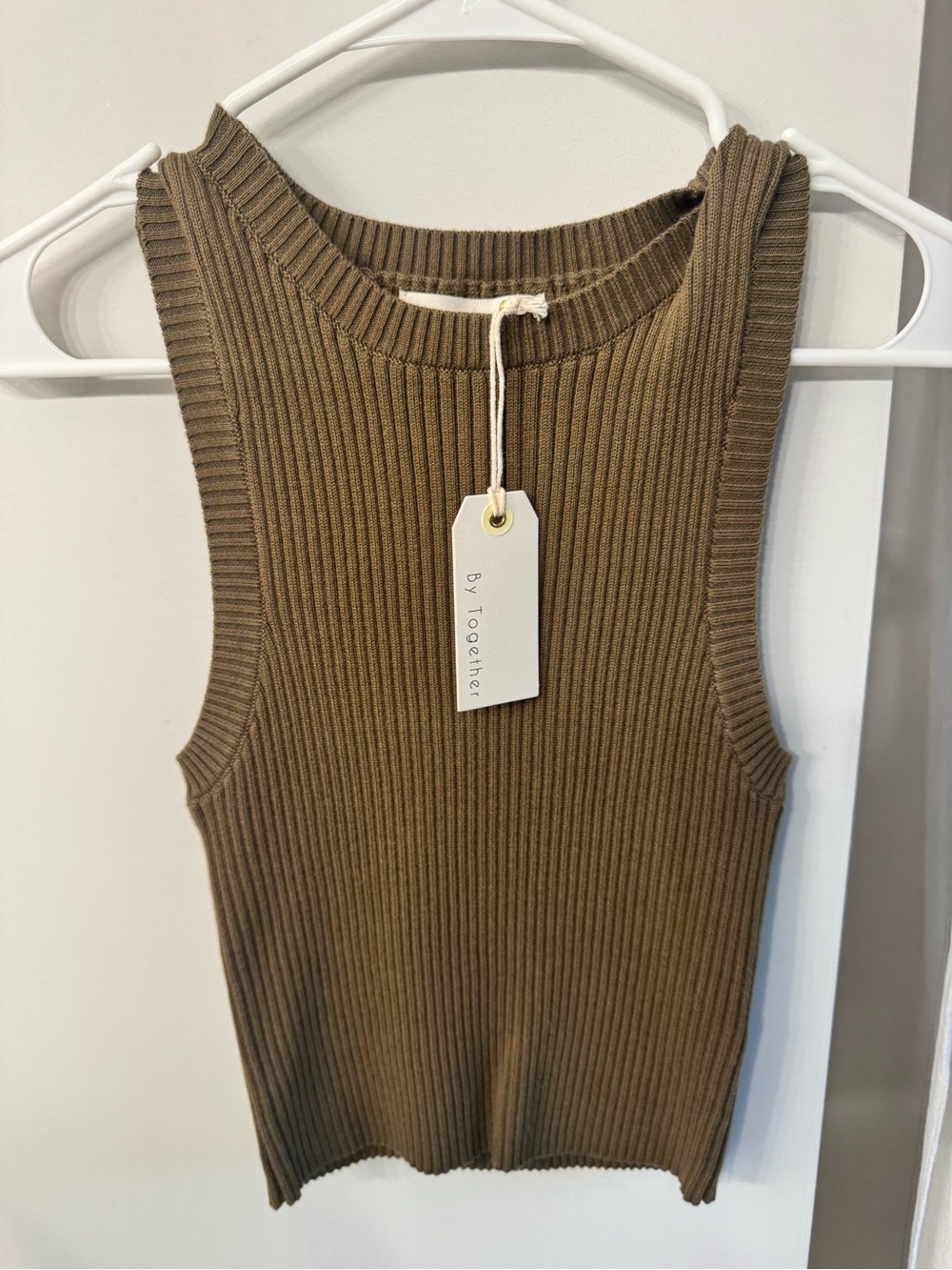 By Together Ribbed Sleeveless Sweater Tank Top - Olive